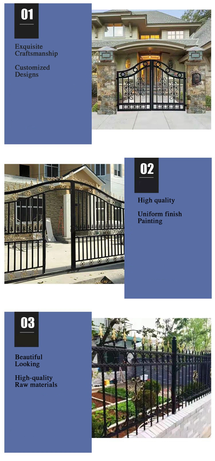 Automatic Interior/Sliding/Metal/Powder Coated Black Aluminium/Galvanised Steel/Garden/Wrought Iron/Sliding/Fence Driveway Gate for Residential/Garden/House