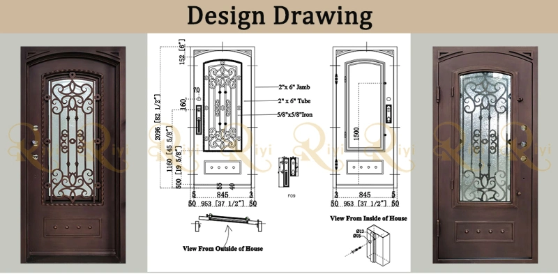 Commercial Wrought Iron Driveway Security Gate, Entrance Iron Gate